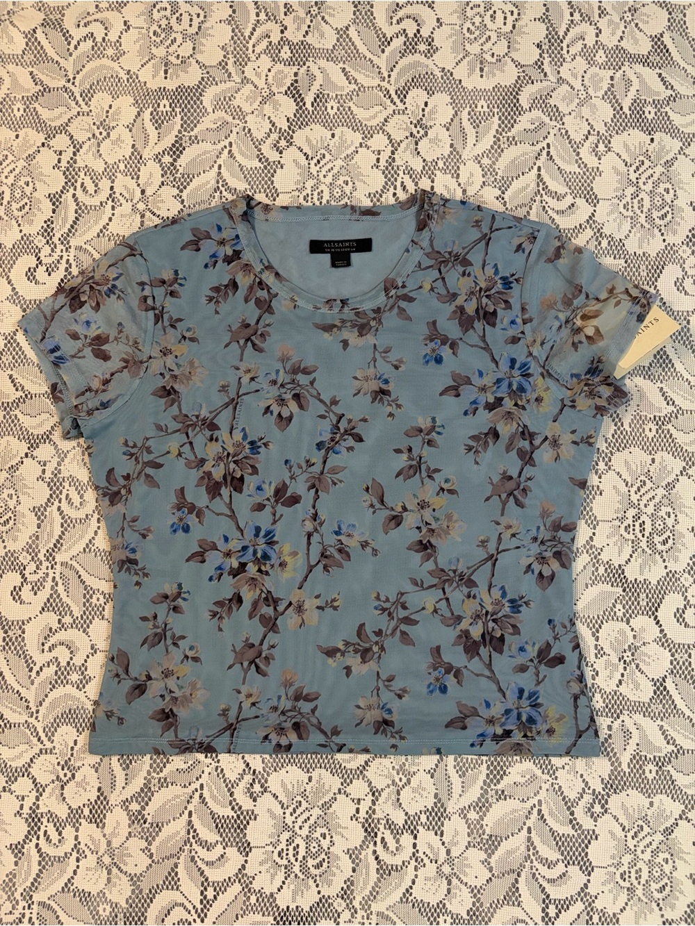 All Saints Ellie Mesh Tee in Vine Lake Blue - Picture 7 of 15